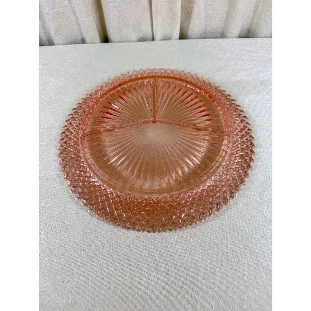 Vintage Anchor Hocking Miss America Pink Depression Glass Divided Grill Plate